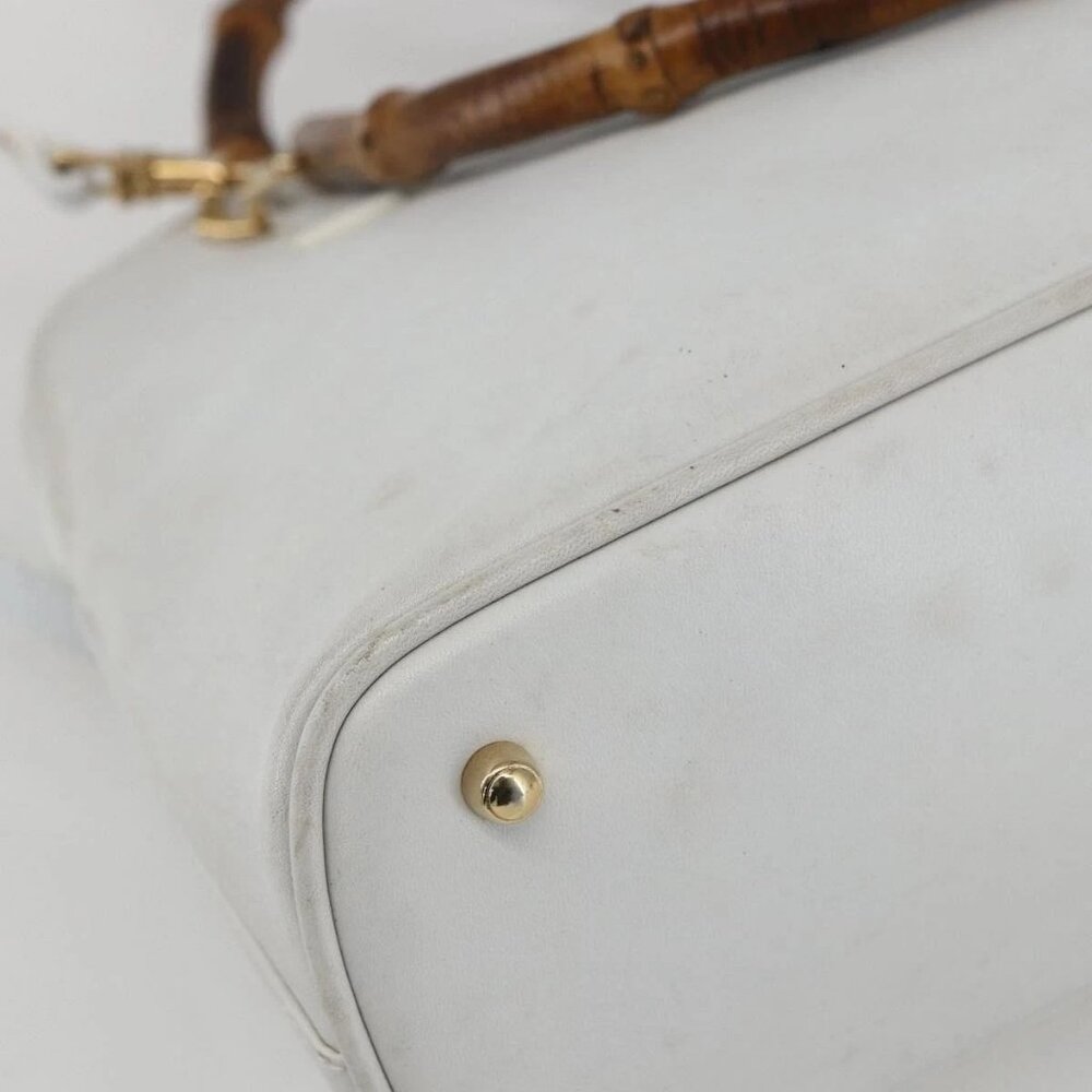 GUCCI Bamboo Hand Bag Leather White Gold Auth ki6188 - Picture 13 of 16